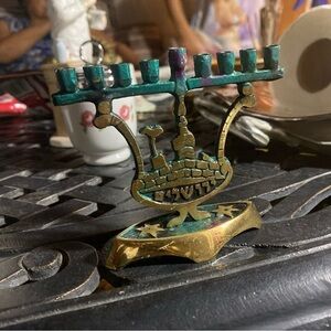Vintage Solid Brass Israel Miniature NOGA Chanukah Menorah